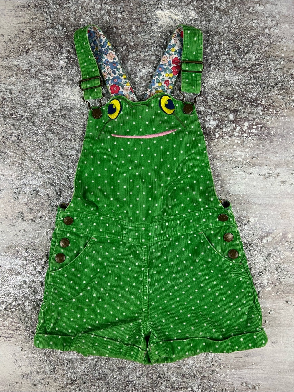 Mini Boden Green Frog Polka-Dot Kid's shortalls 7-8 yrs